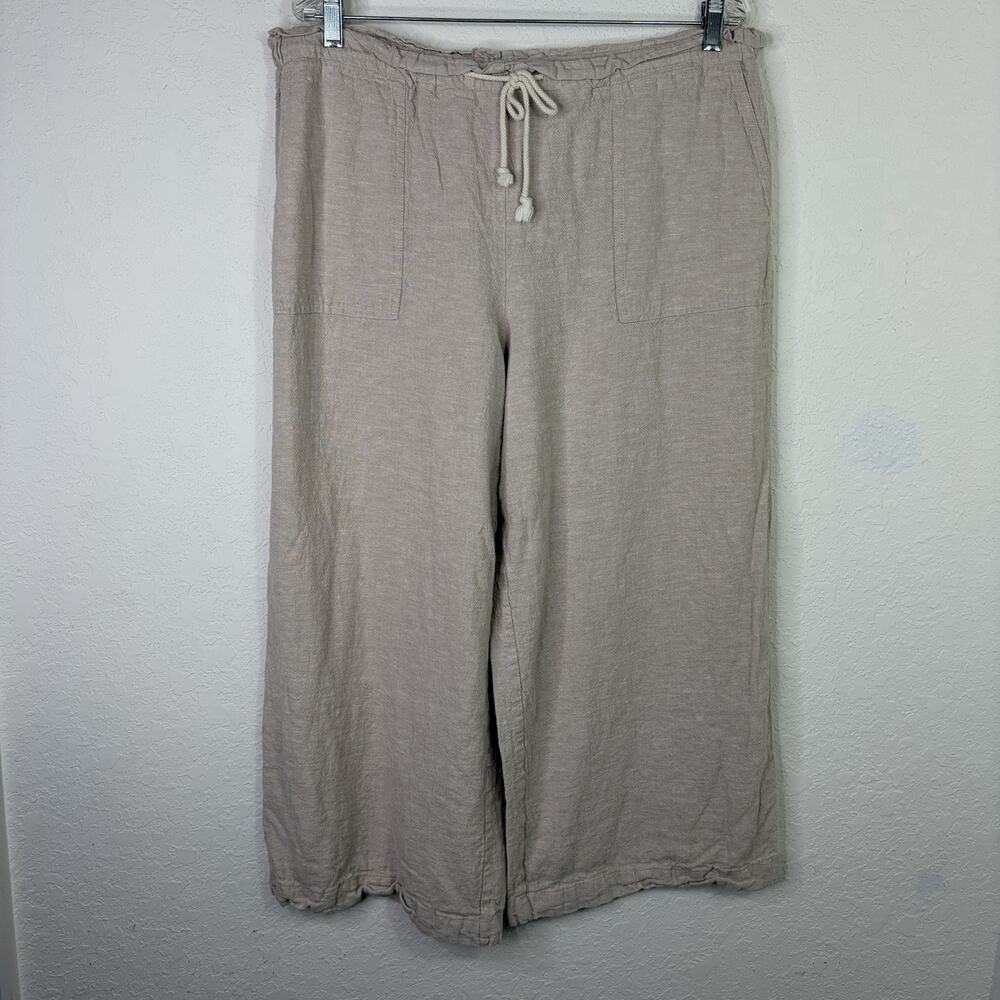 Calypso St. Barth Wide Leg Linen Pants Cream Color Size XL, Beach, Coastal, Chic